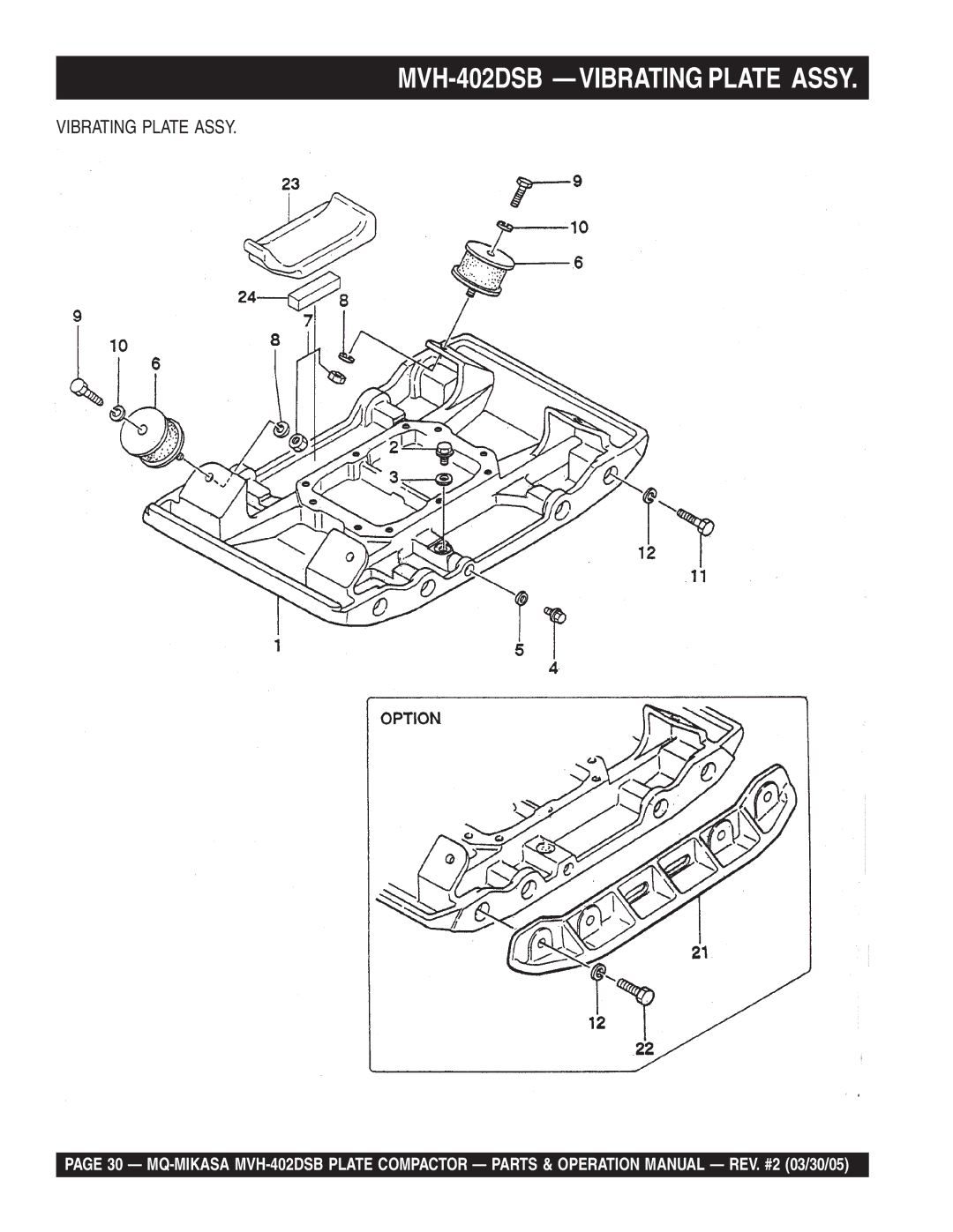 Multiquip manual MVH-402DSB -VIBRATING Plate Assy, Vibrating Plate Assy 