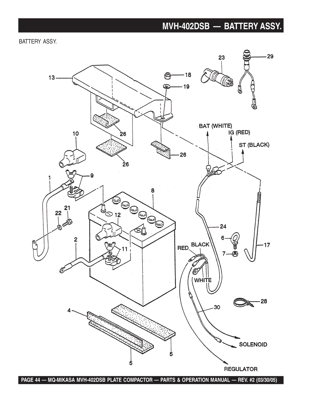 Multiquip manual MVH-402DSB Battery Assy 