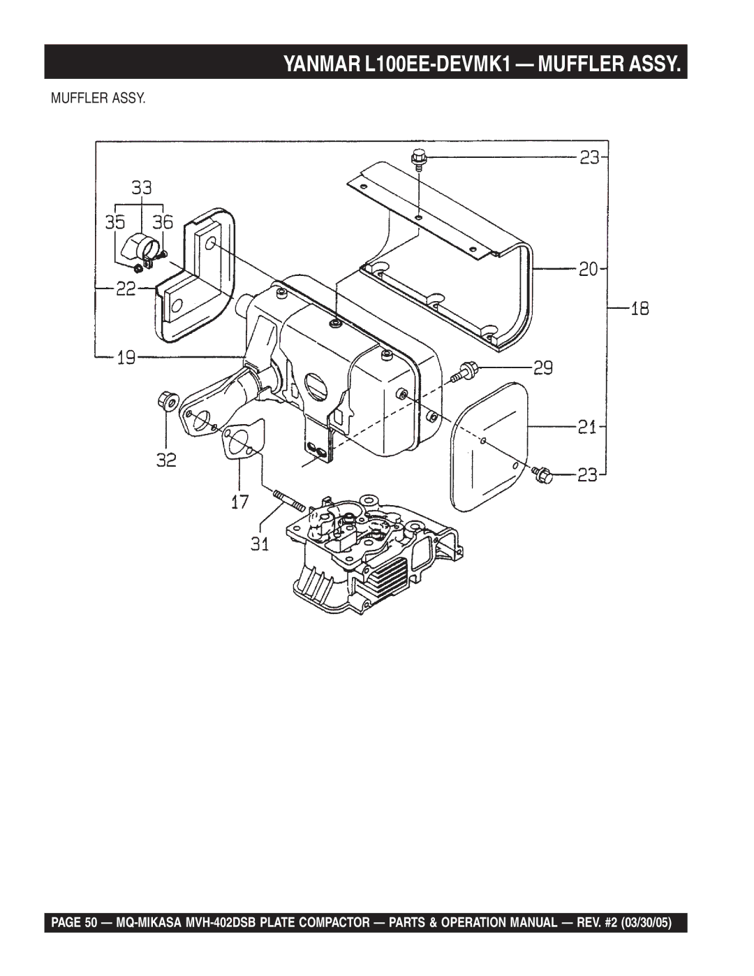 Multiquip MVH-402DSB manual Yanmar L100EE-DEVMK1 Muffler Assy 