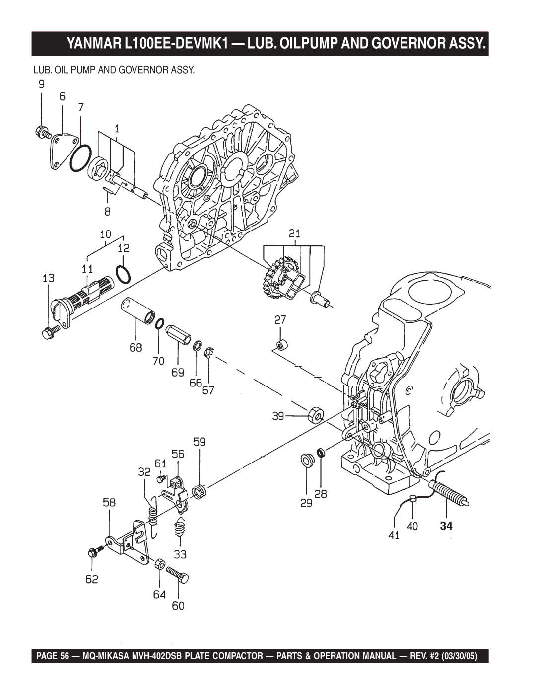 Multiquip MVH-402DSB manual LUB. OIL Pump and Governor Assy 