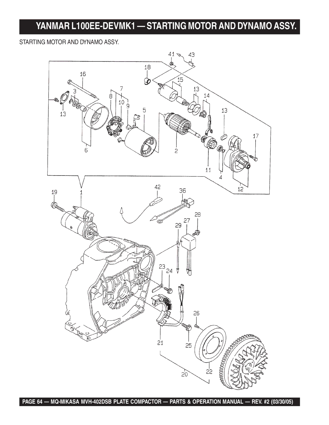 Multiquip MVH-402DSB manual Starting Motor and Dynamo Assy 