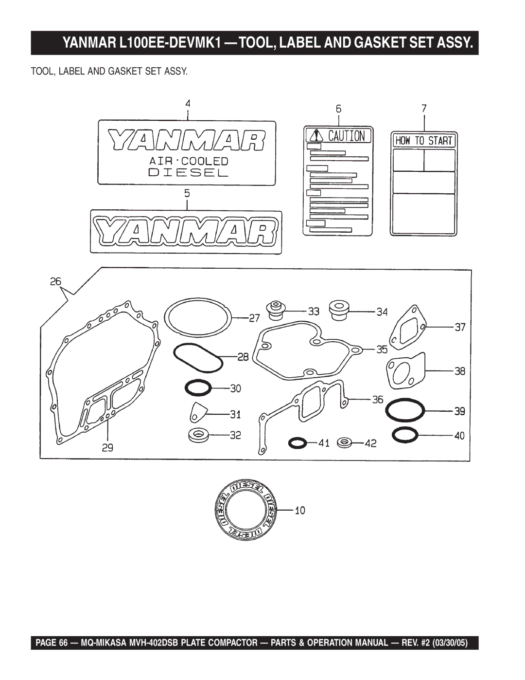 Multiquip MVH-402DSB manual TOOL, Label and Gasket SET Assy 