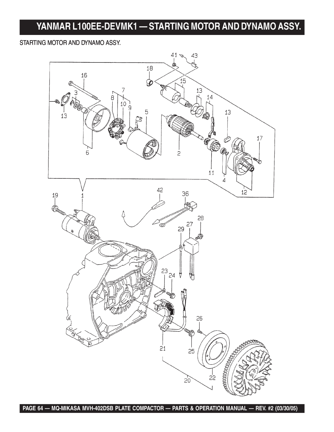 Multiquip MVH-402DSB manual Starting Motor And Dynamo Assy 
