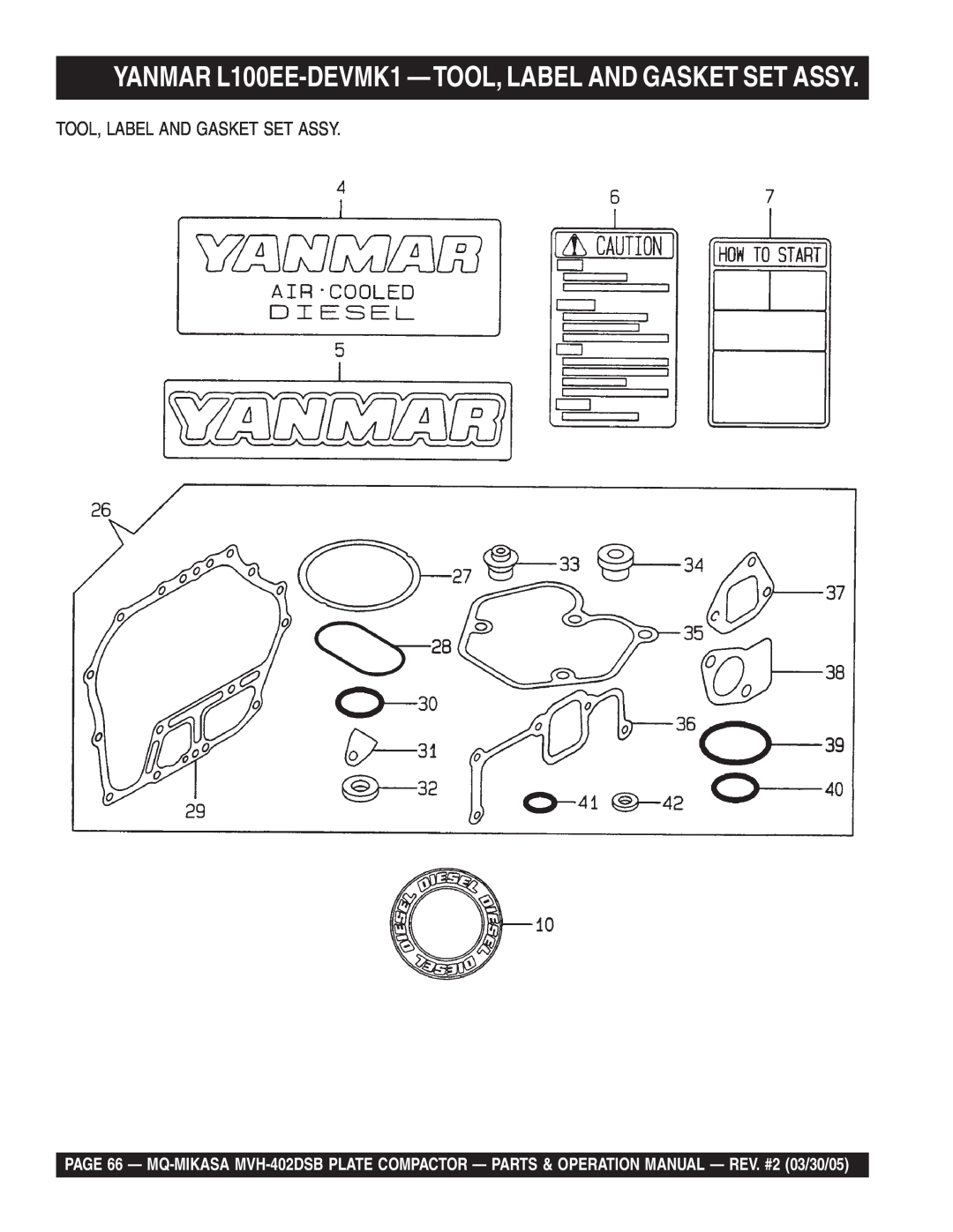 Multiquip MVH-402DSB manual Tool, Label And Gasket Set Assy 