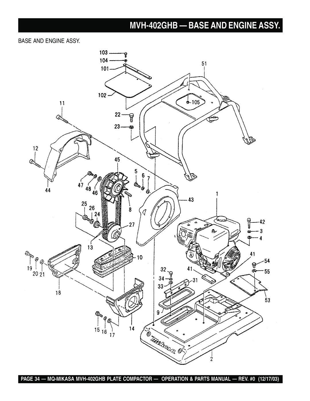 Multiquip manual MVH-402GHB Base and Engine Assy 