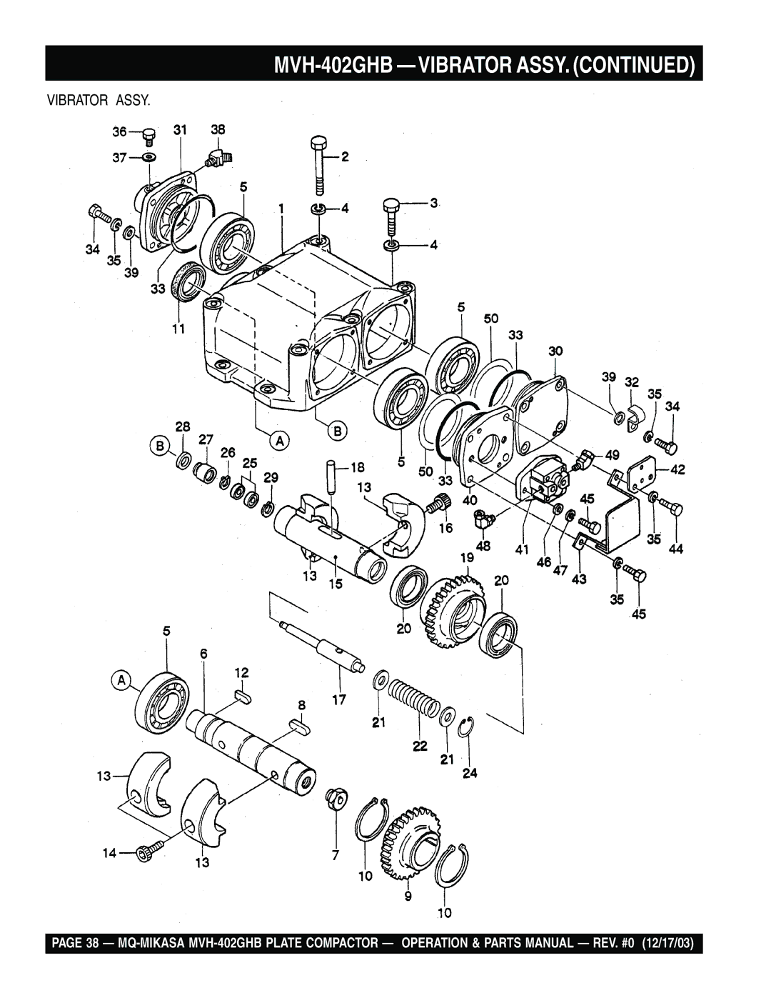 Multiquip manual MVH-402GHB -VIBRATOR Assy 