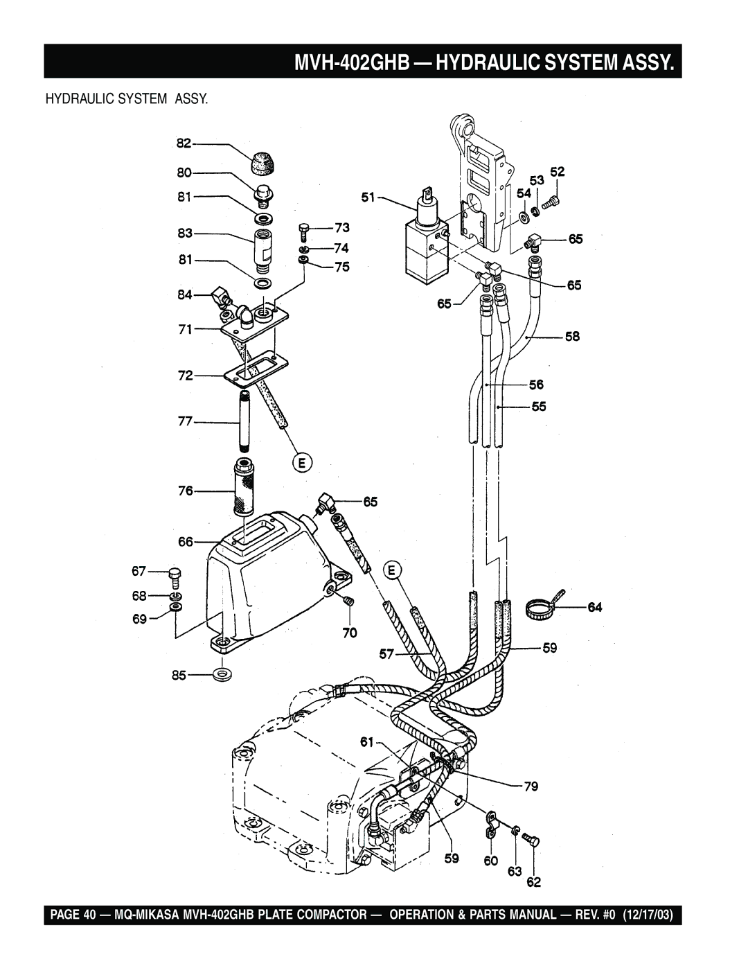 Multiquip manual MVH-402GHB Hydraulic System Assy 