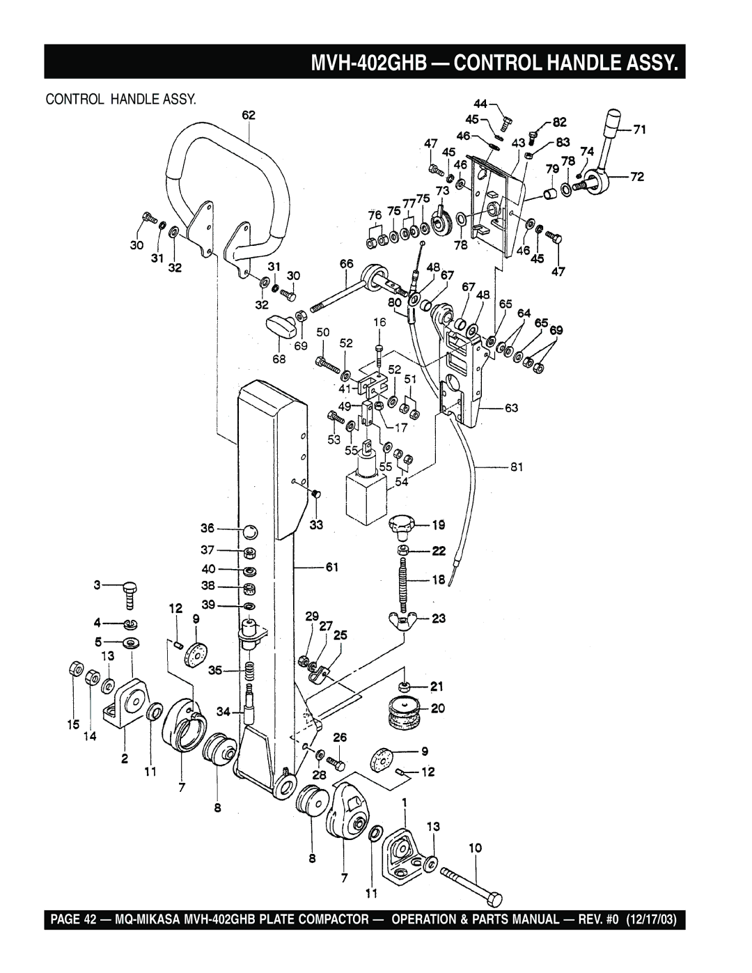 Multiquip manual MVH-402GHB Control Handle Assy 