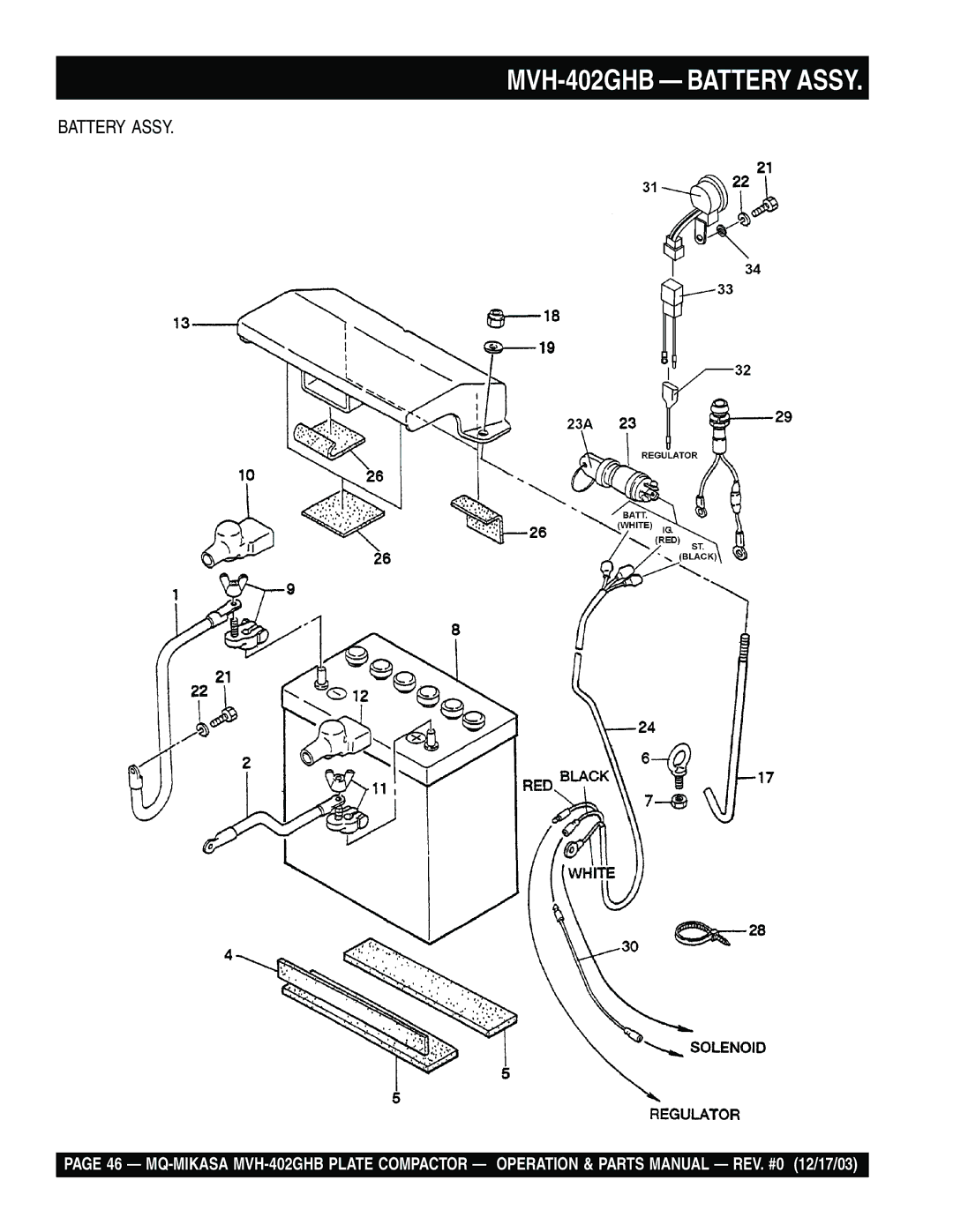 Multiquip manual MVH-402GHB Battery Assy 