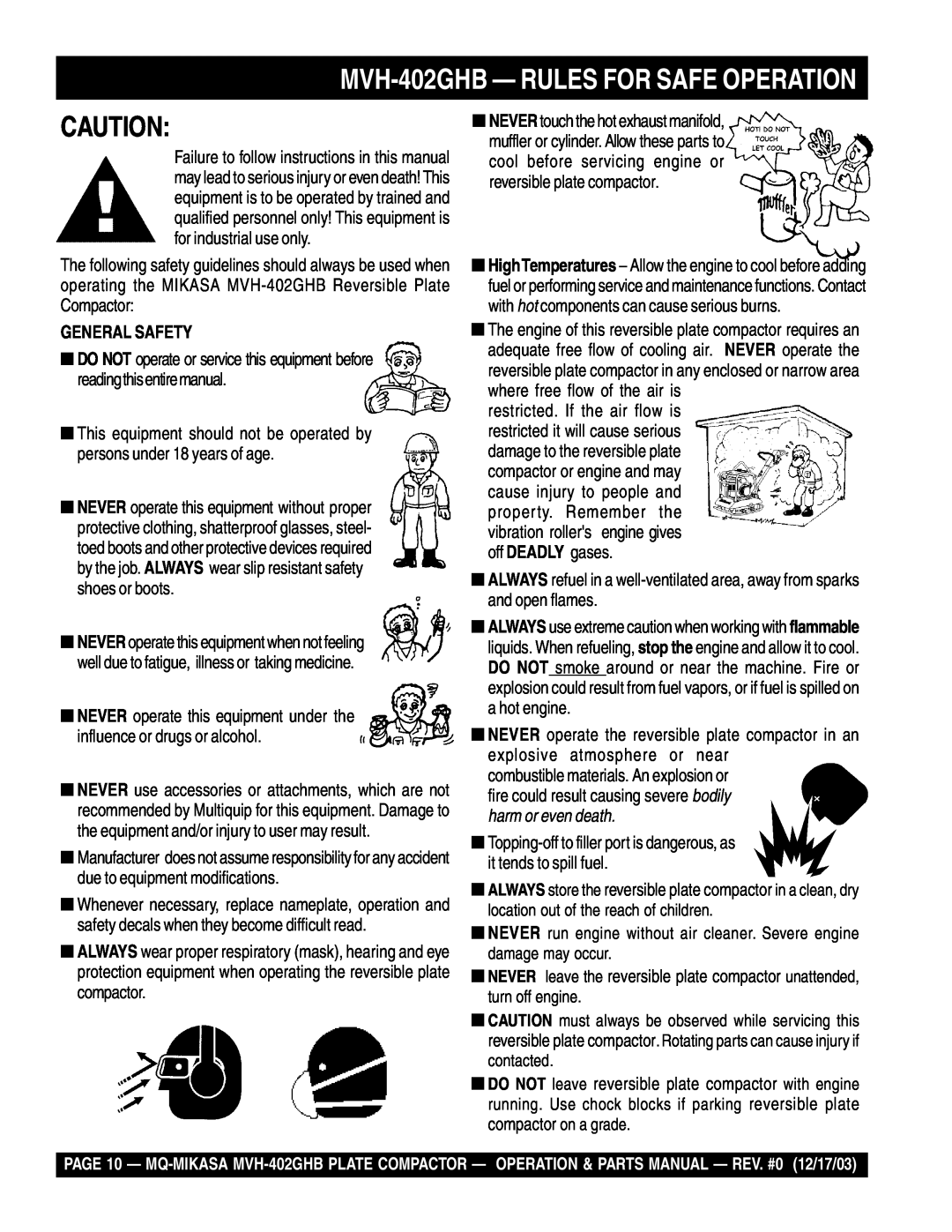 Multiquip manual MVH-402GHB- RULES FOR SAFE OPERATION, General Safety 