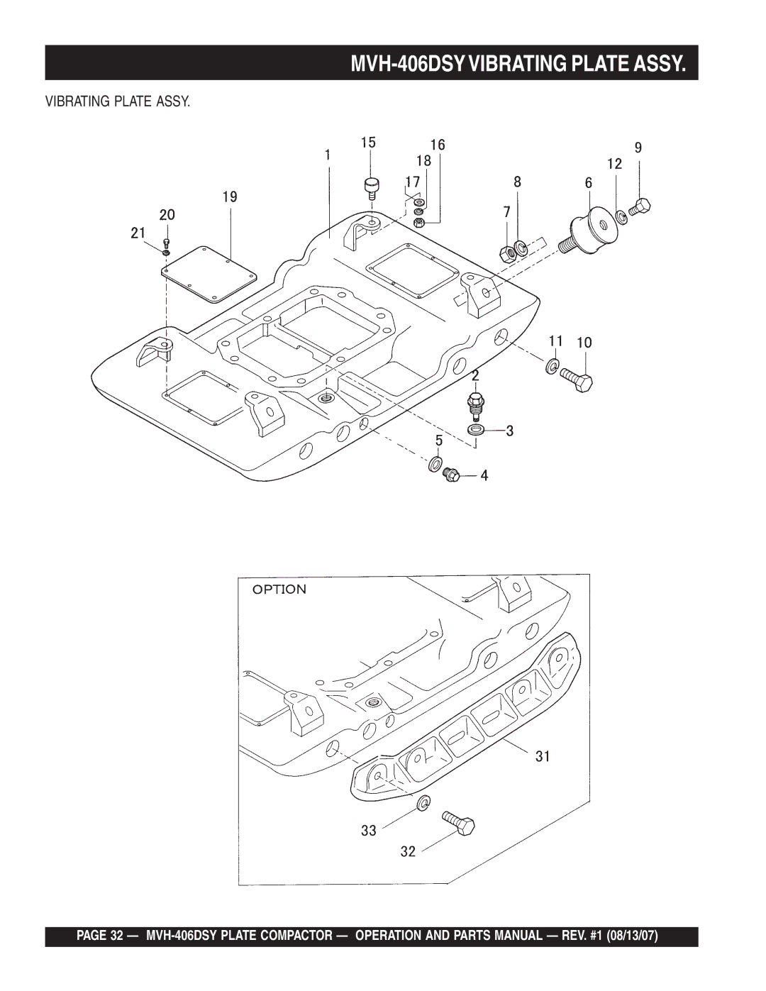 Multiquip manual MVH-406DSYVIBRATING Plate Assy, Vibrating Plate Assy 