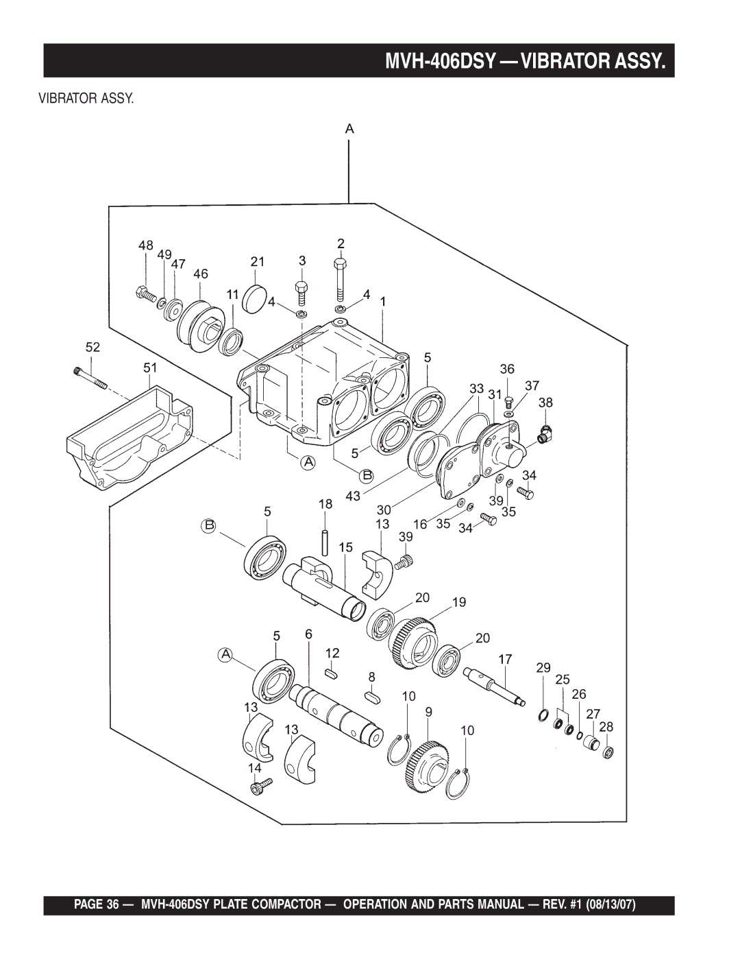 Multiquip manual MVH-406DSY -VIBRATOR Assy, Vibrator Assy 