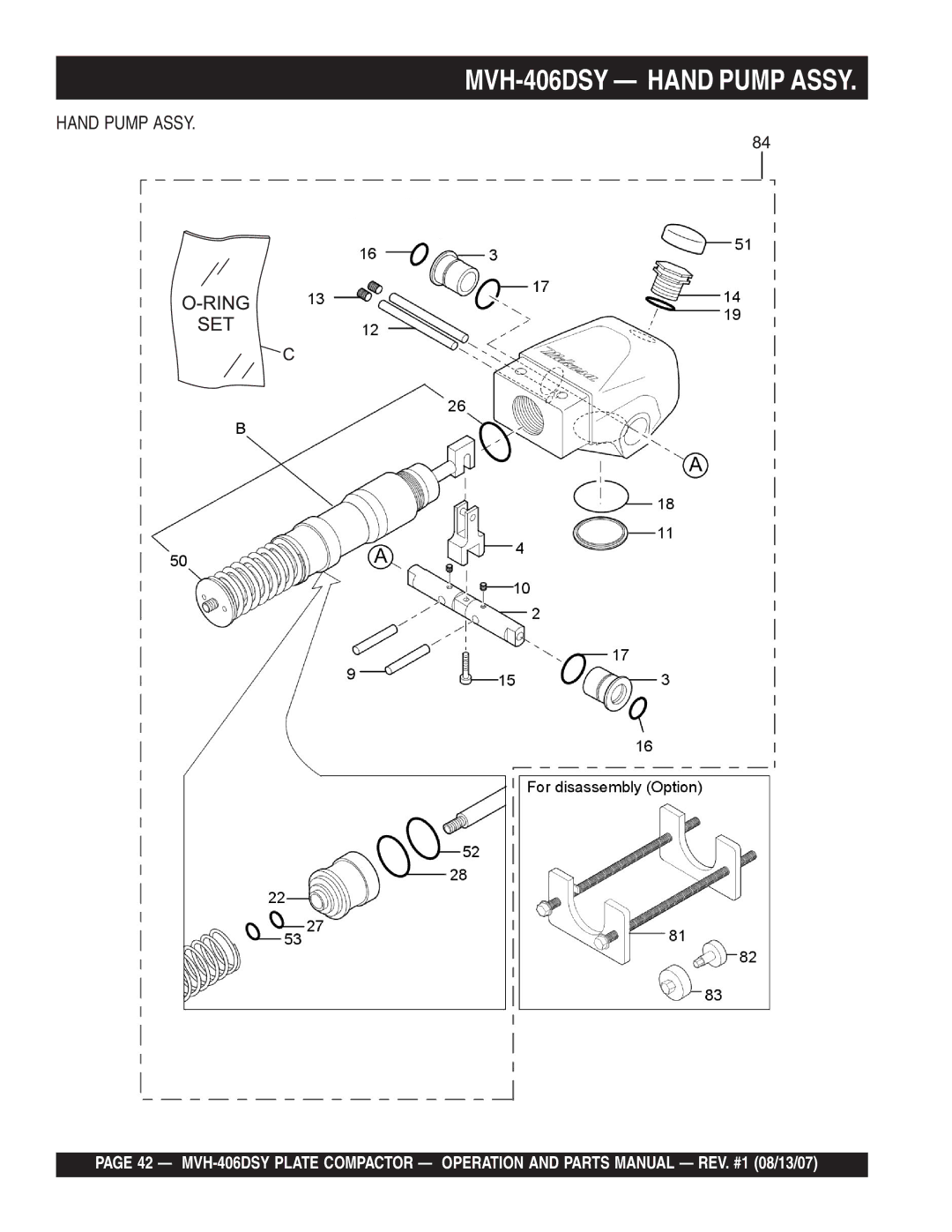 Multiquip manual MVH-406DSY Hand Pump Assy 