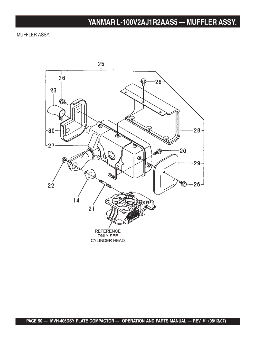 Multiquip MVH-406DSY manual Yanmar L-100V2AJ1R2AAS5 Muffler Assy 