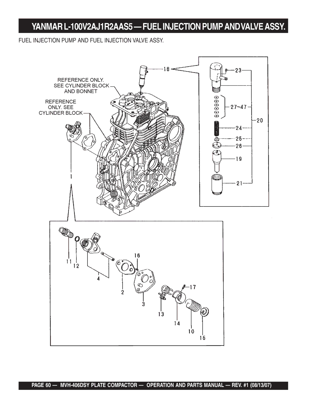 Multiquip MVH-406DSY manual YANMARL-100V2AJ1R2AAS5-FUELINJECTIONPUMPANDVALVEASSY 