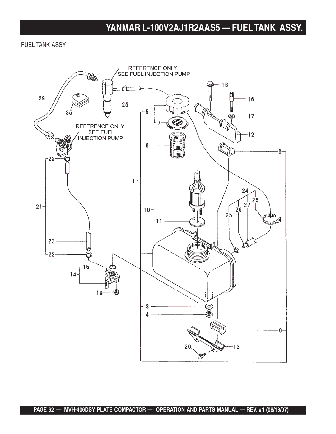 Multiquip MVH-406DSY manual Yanmar L-100V2AJ1R2AAS5 Fueltank Assy, Fuel Tank Assy 