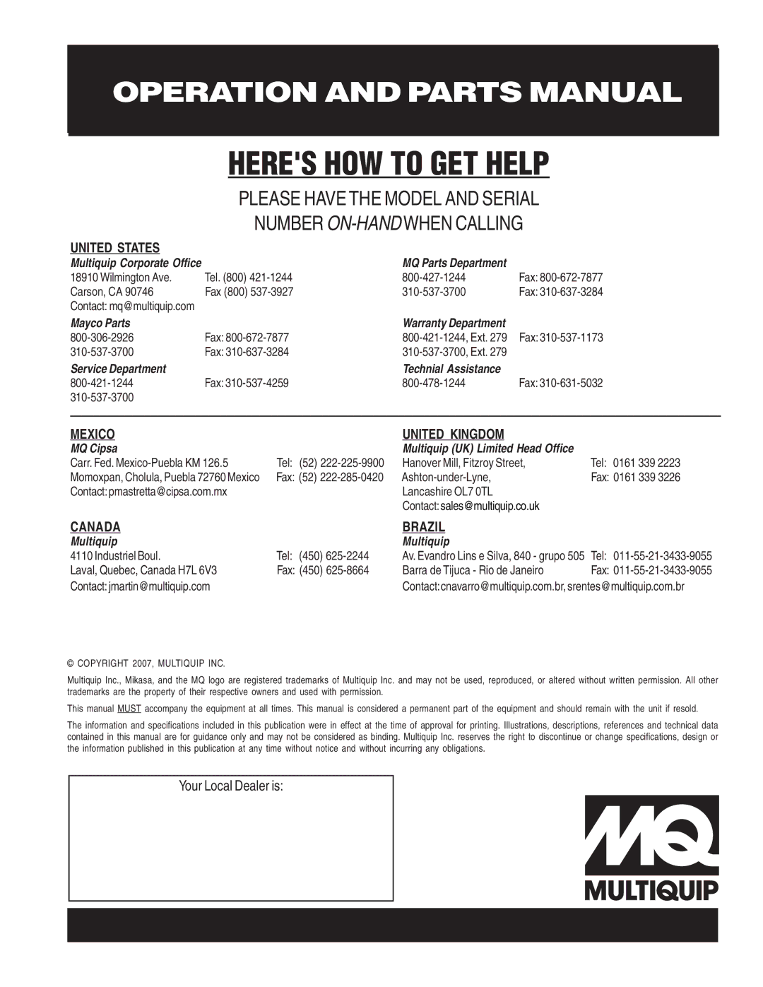 Multiquip MVH-406DSY manual Heres HOW to GET Help 