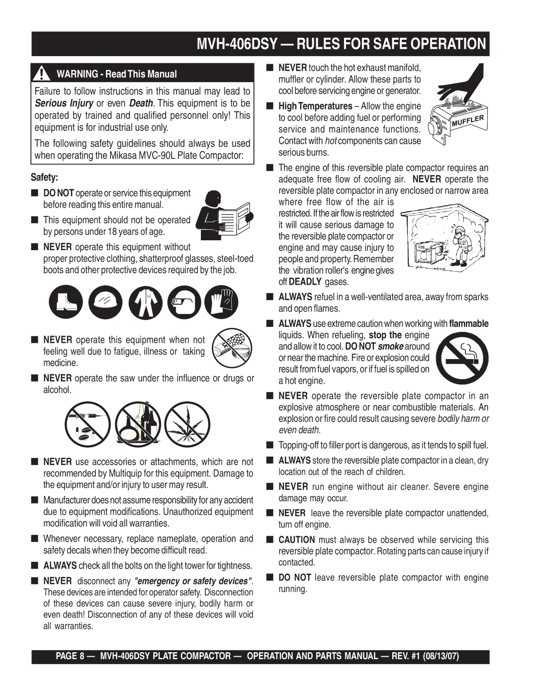 Multiquip manual MVH-406DSY Rules for Safe Operation 