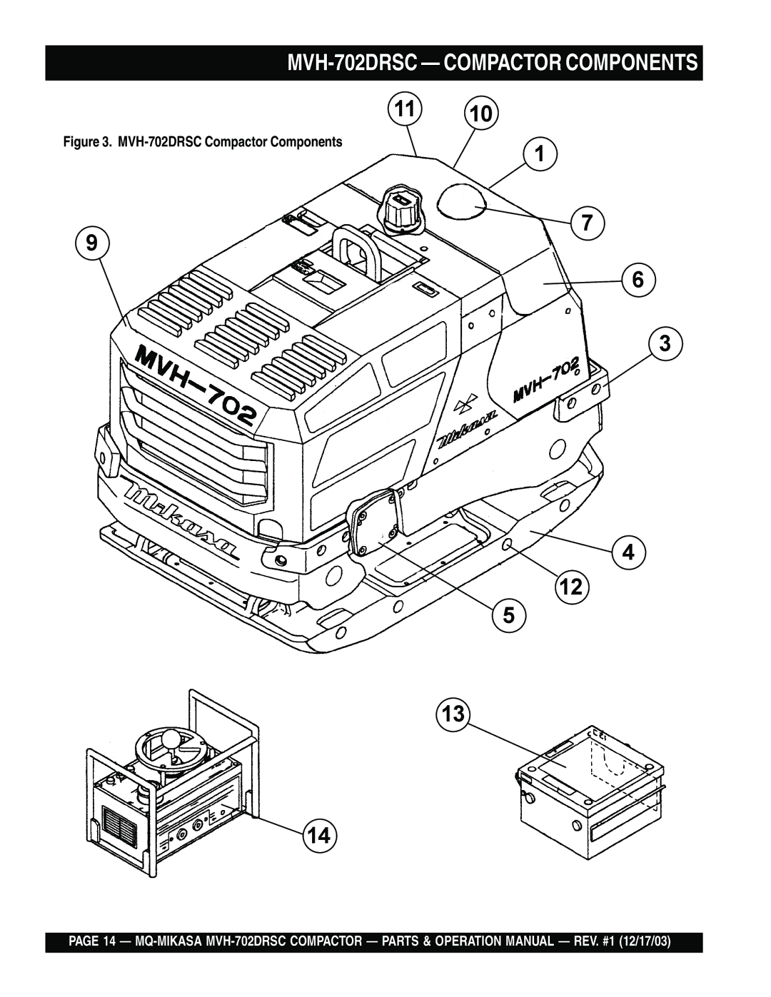 Multiquip manual MVH-702DRSC Compactor Components 