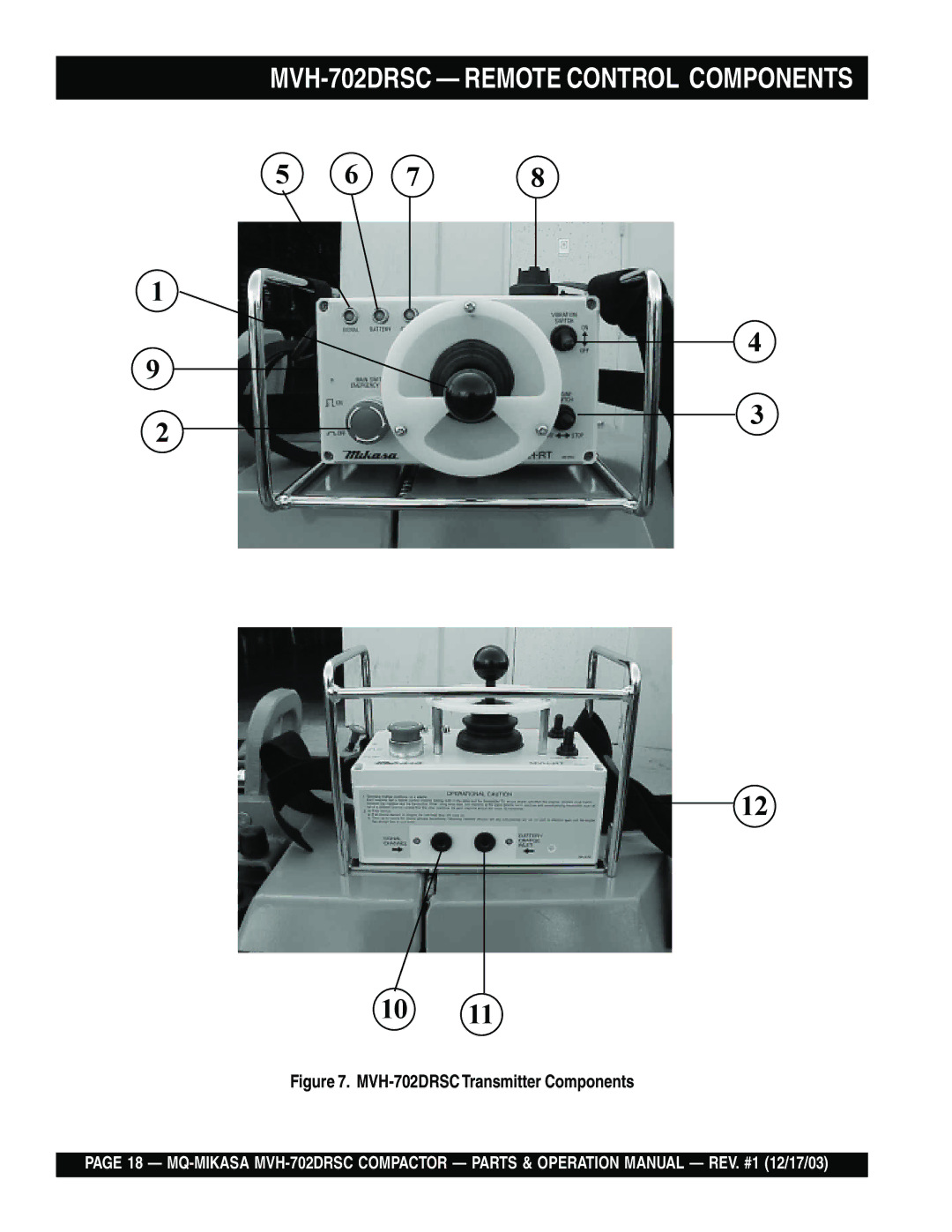 Multiquip manual MVH-702DRSC Transmitter Components 