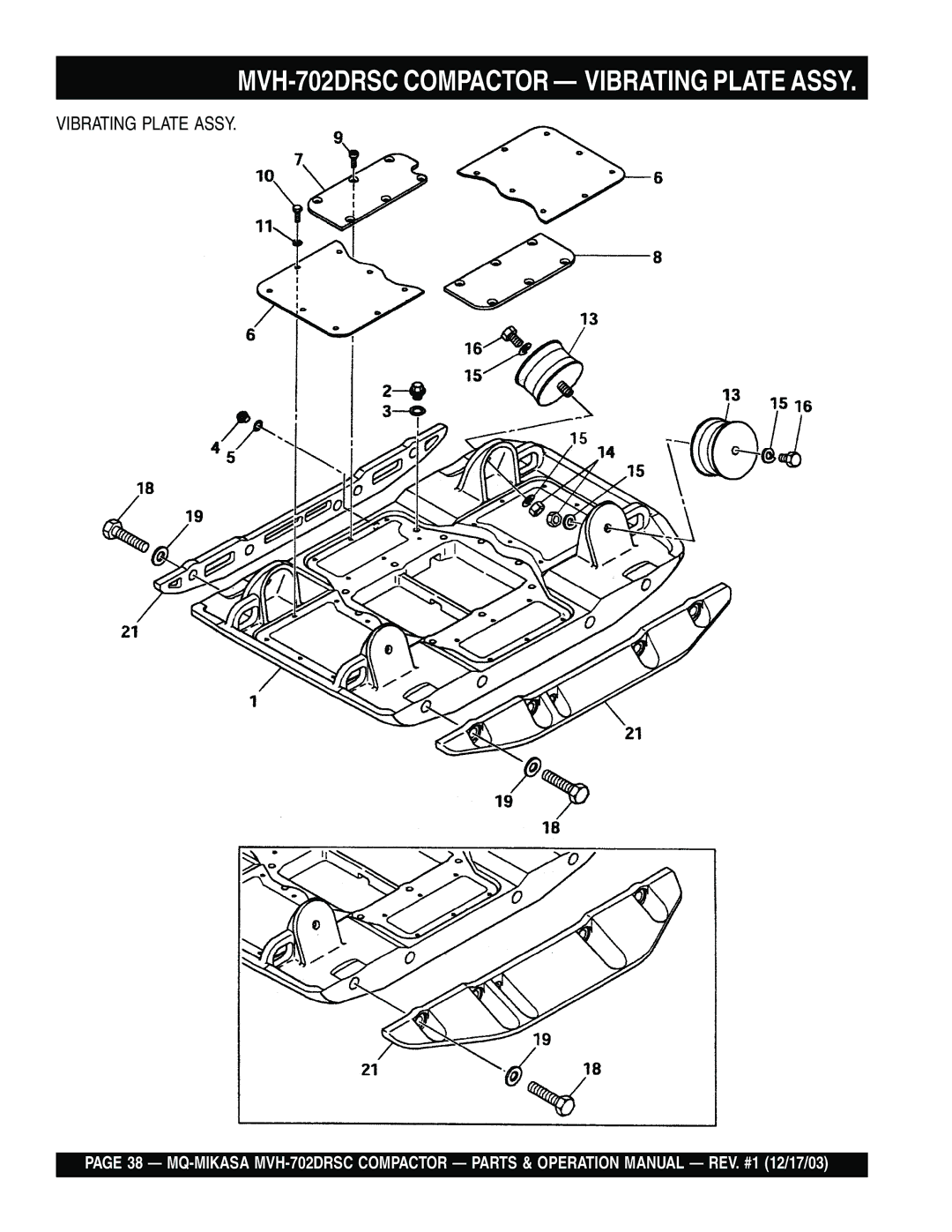 Multiquip manual MVH-702DRSC Compactor Vibrating Plate Assy 