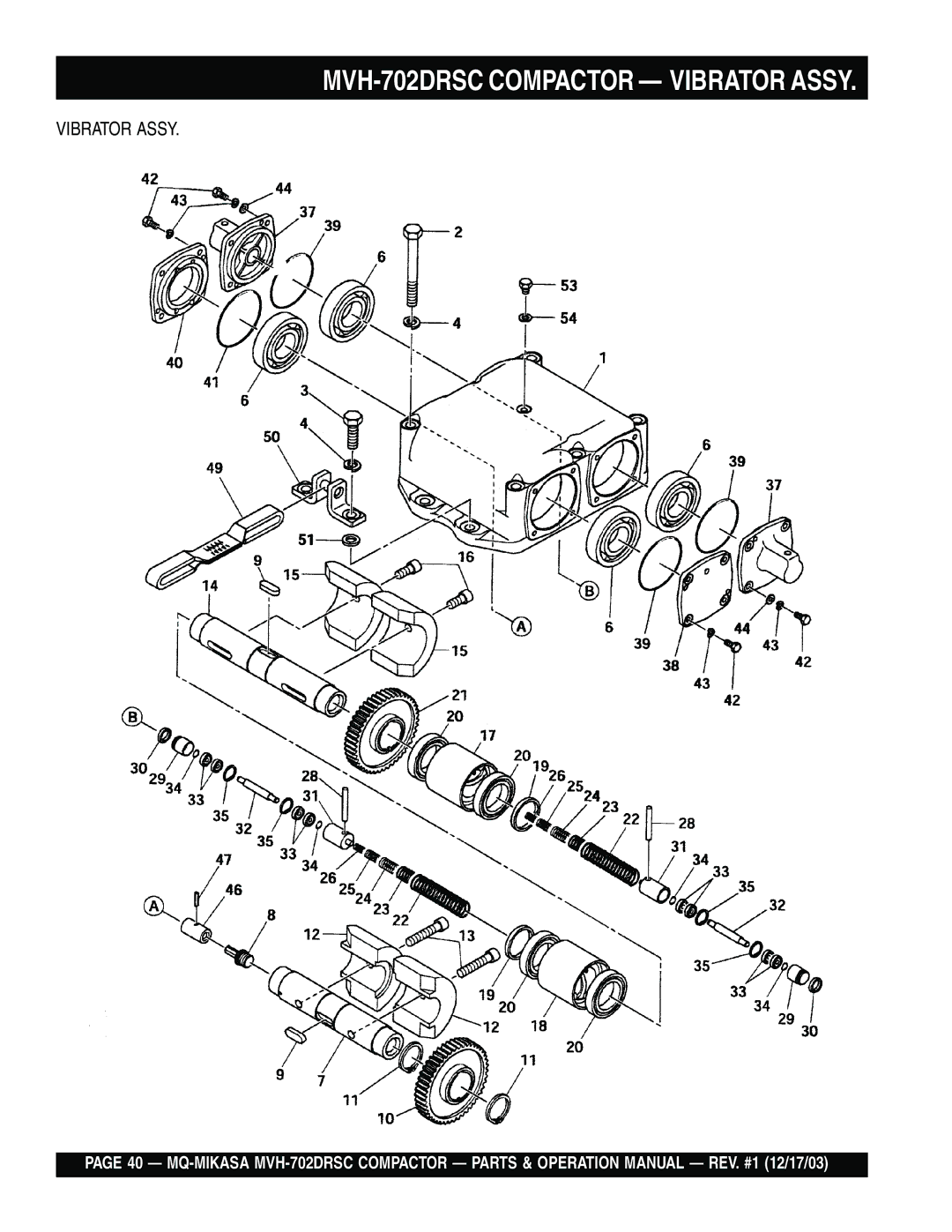 Multiquip manual MVH-702DRSC Compactor Vibrator Assy 