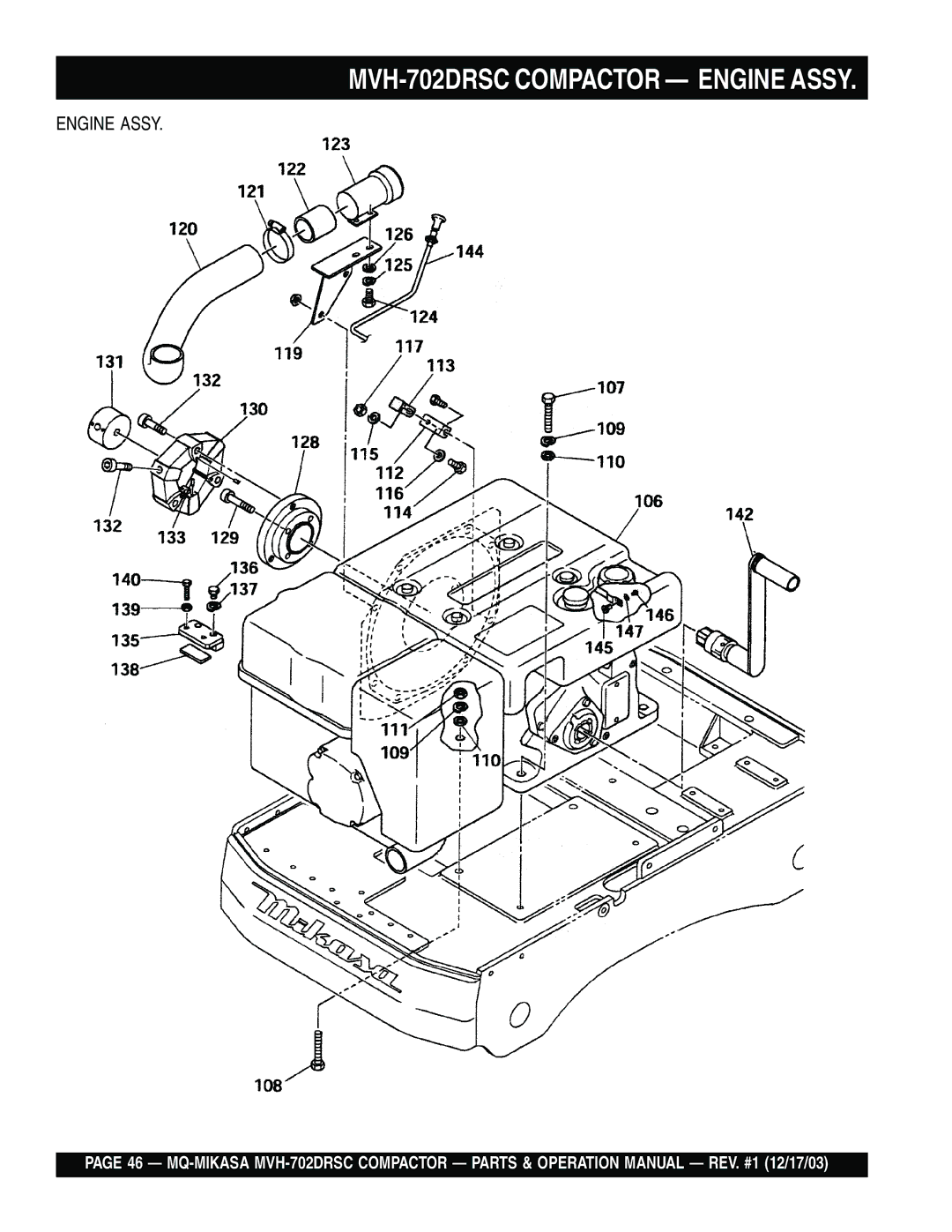 Multiquip manual MVH-702DRSC Compactor Engine Assy 