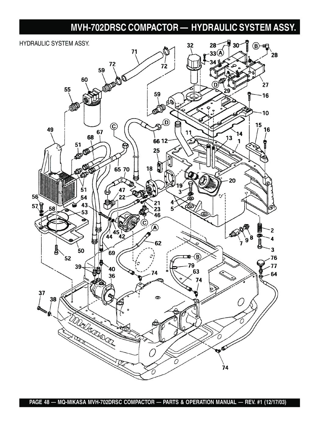 Multiquip manual MVH-702DRSC Compactor Hydraulic System Assy 