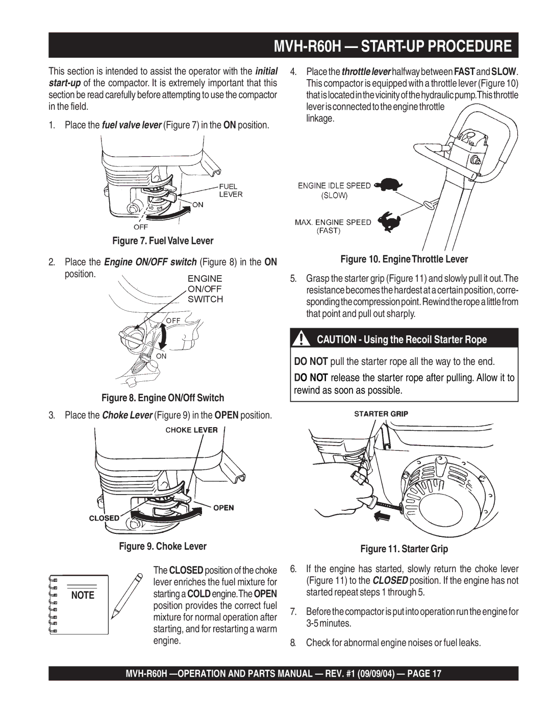 Multiquip MVH-R60H manual Place the Engine ON/OFF switch in the on position, Linkage 