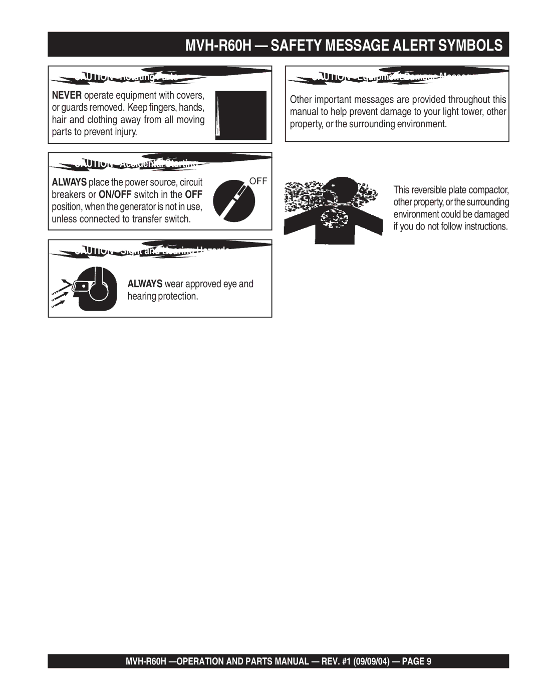 Multiquip manual MVH-R60H Safety Message Alert Symbols 