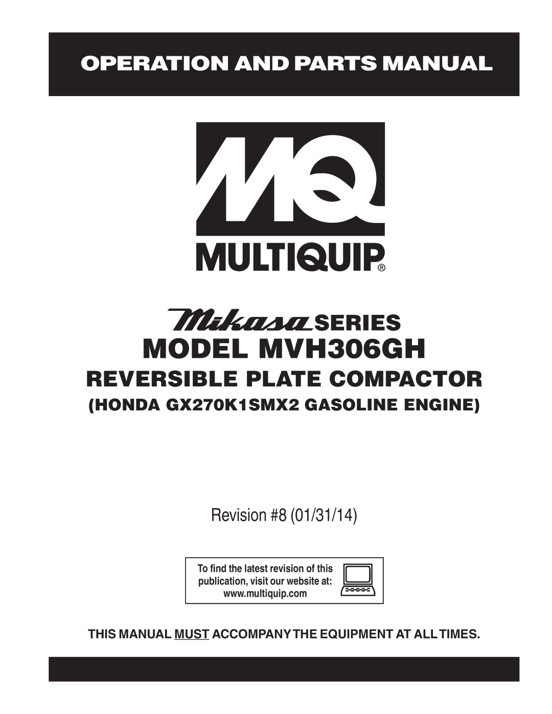 Multiquip manual Model MVH306GH 