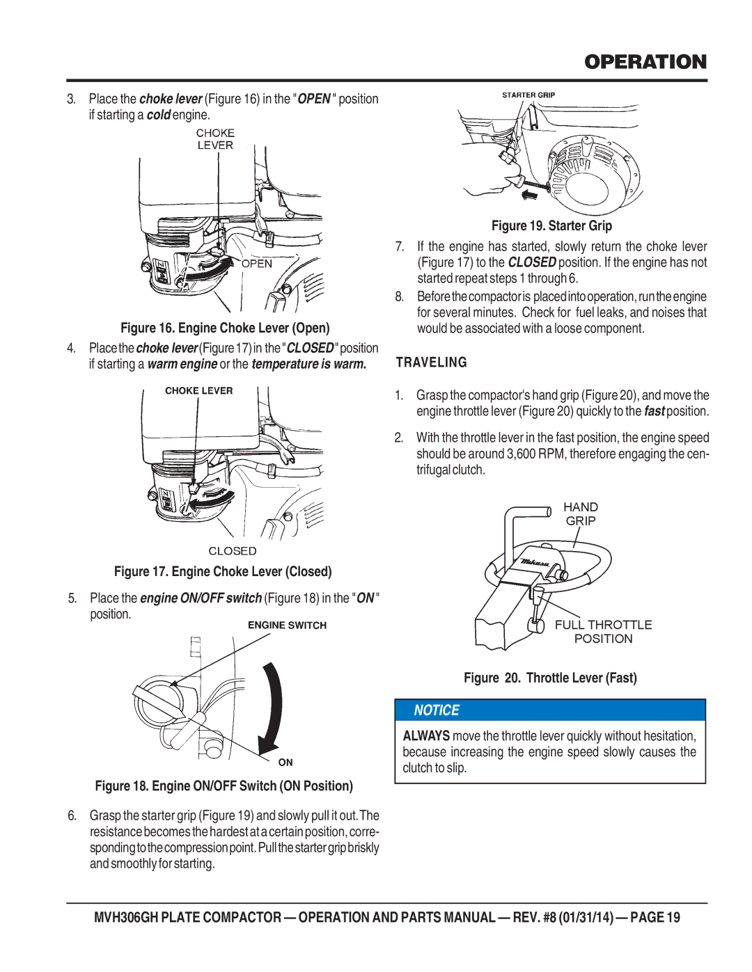 Multiquip MVH306GH manual Traveling 