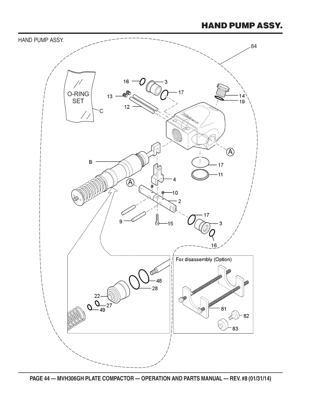 Multiquip MVH306GH manual Hand Pump Assy 