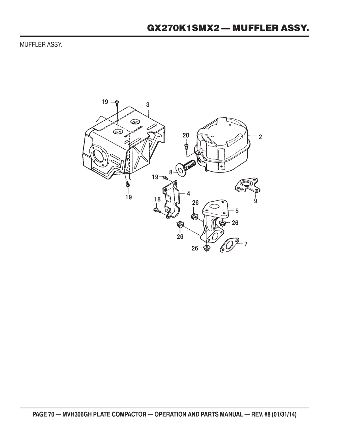 Multiquip MVH306GH manual GX270K1SMX2 Muffler Assy 