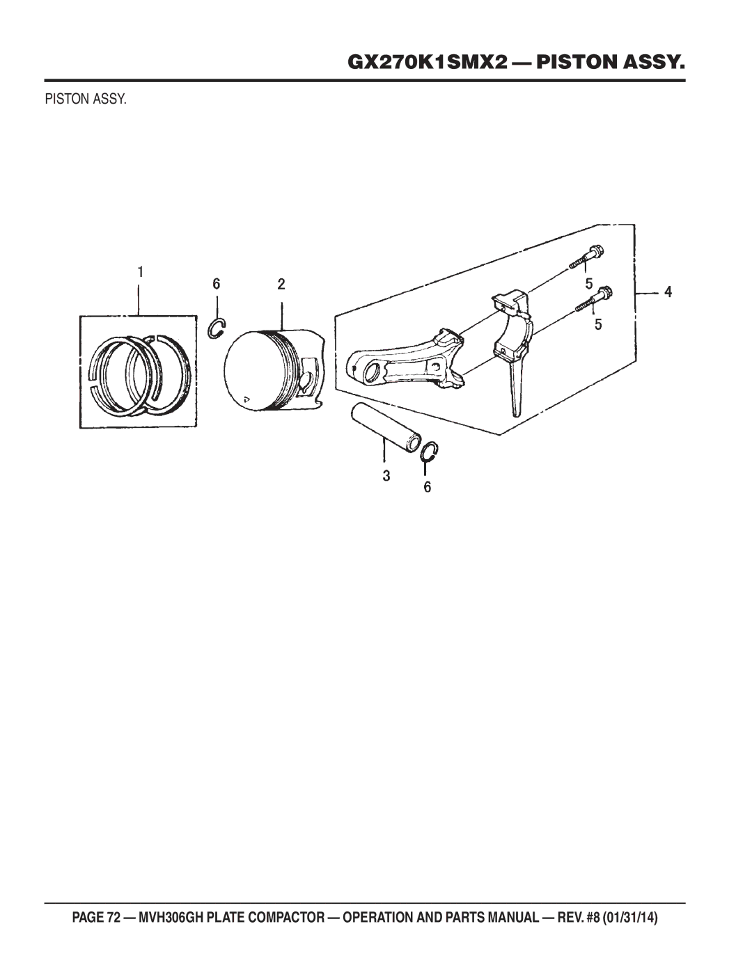 Multiquip MVH306GH manual GX270K1SMX2 Piston Assy 