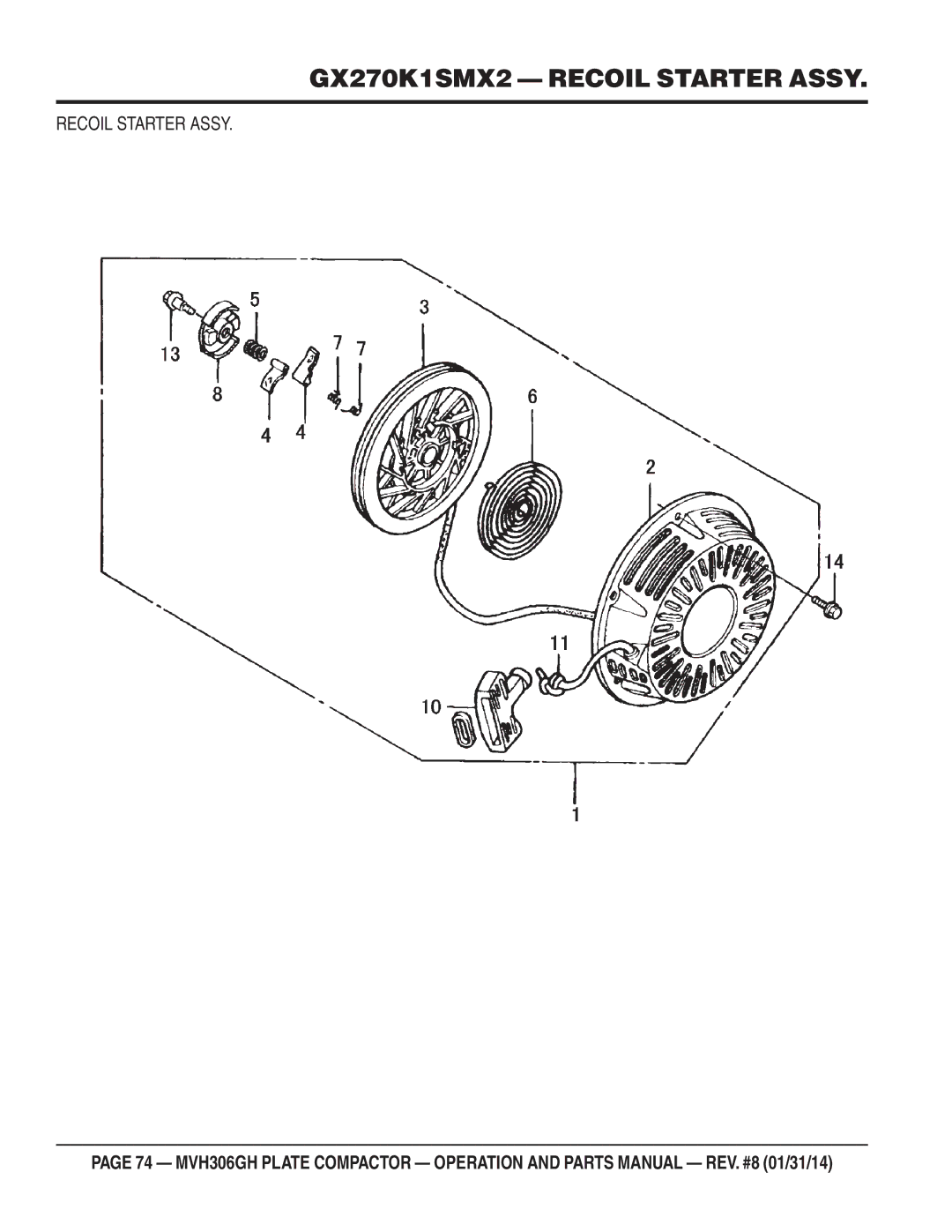 Multiquip MVH306GH manual GX270K1SMX2 Recoil Starter Assy 