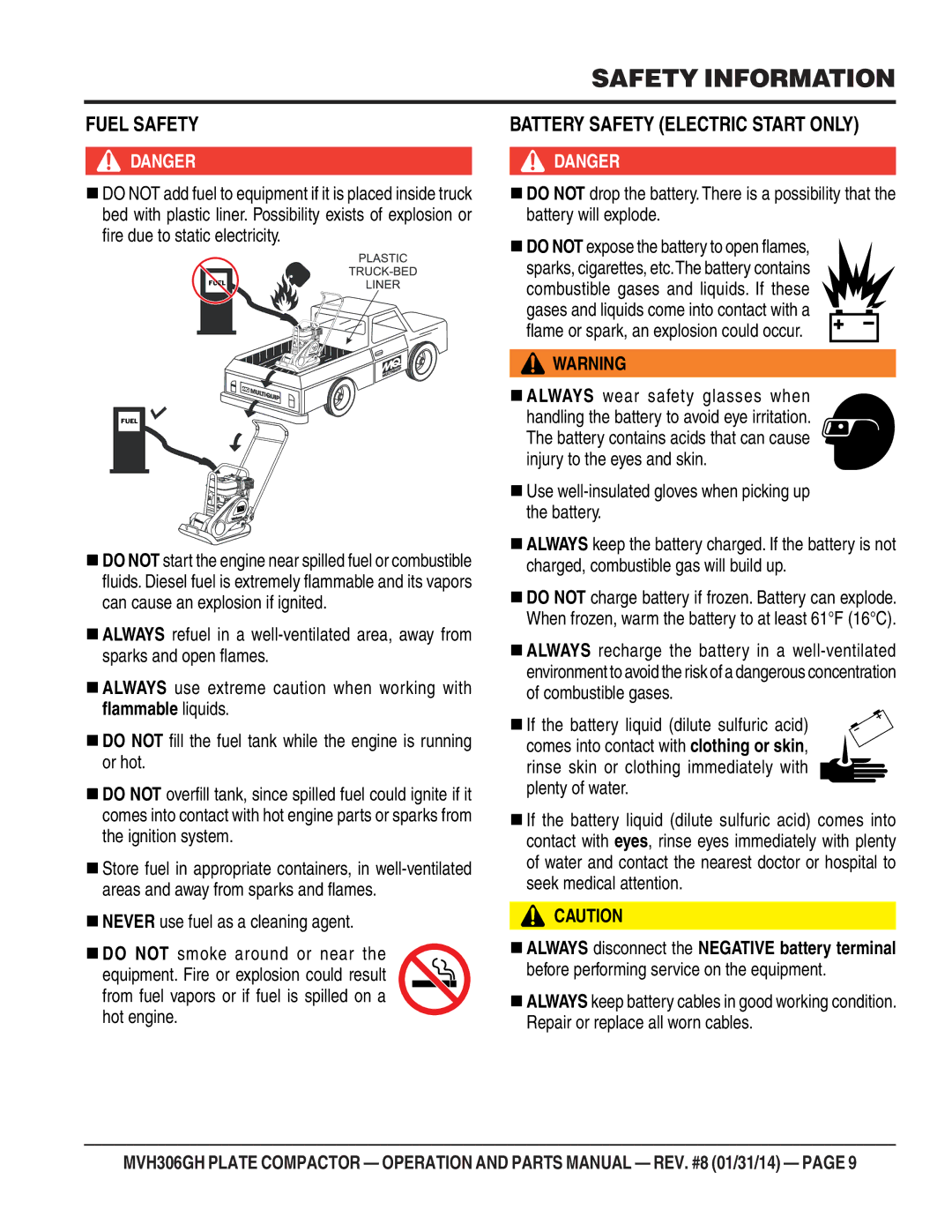 Multiquip MVH306GH manual Fuel Safety 