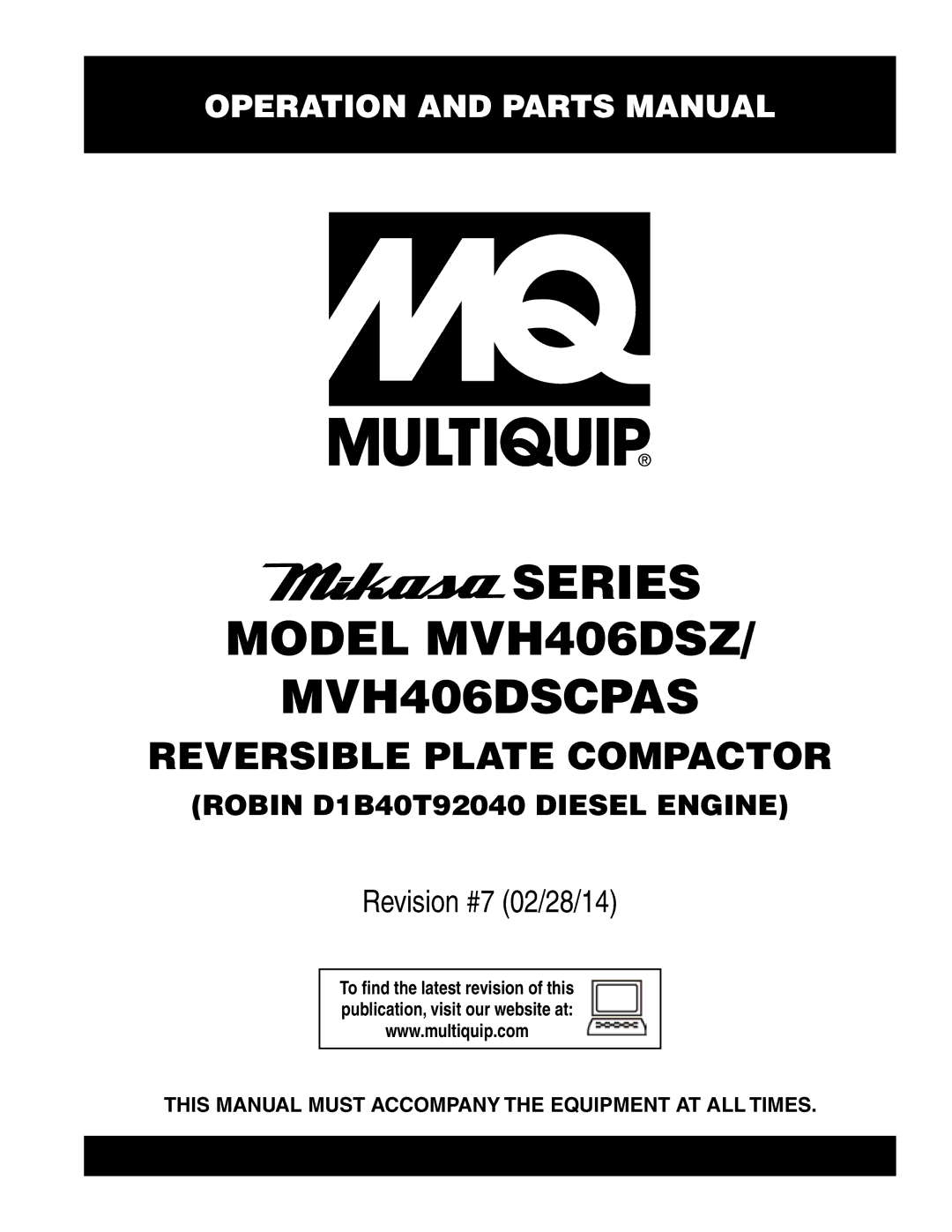 Multiquip manual Series Model MVH406DSZ/ MVH406DSCPAS 