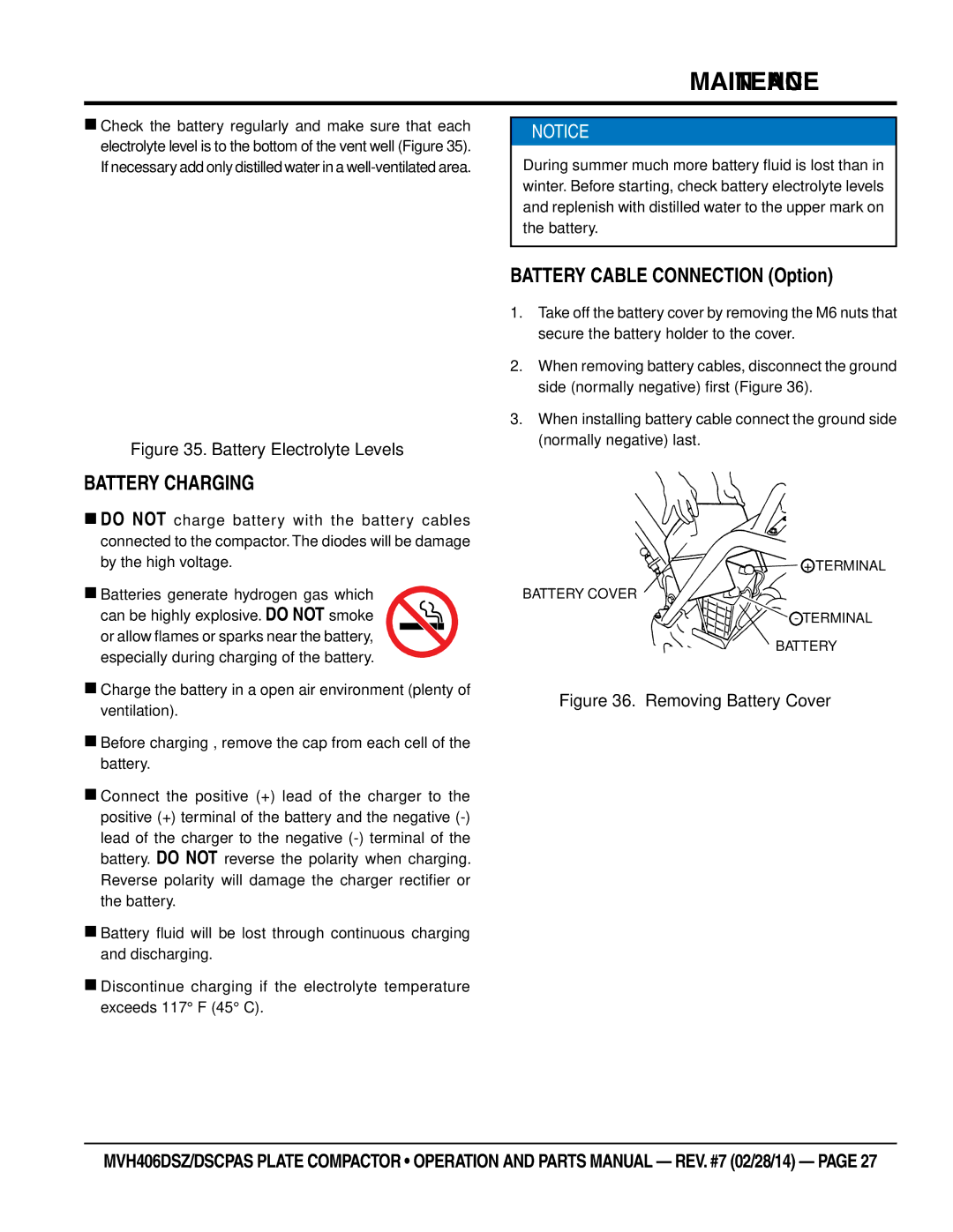 Multiquip MVH406DSCPAS, MVH406DSZ manual Battery Charging, Battery Cable Connection Option 