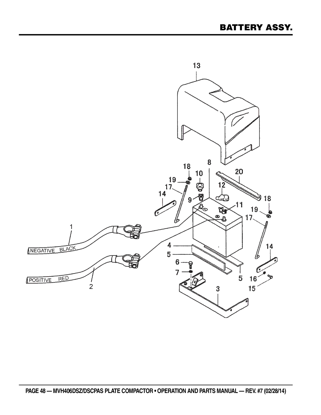 Multiquip MVH406DSZ, MVH406DSCPAS manual Battery Assy 