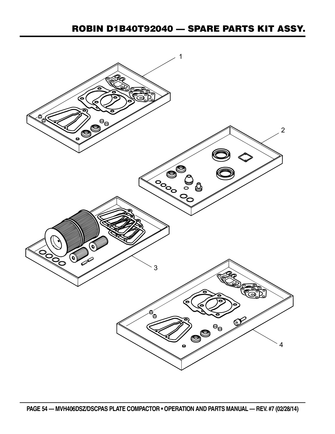 Multiquip MVH406DSZ, MVH406DSCPAS manual Robin D1B40T92040 Spare Parts KIT Assy 