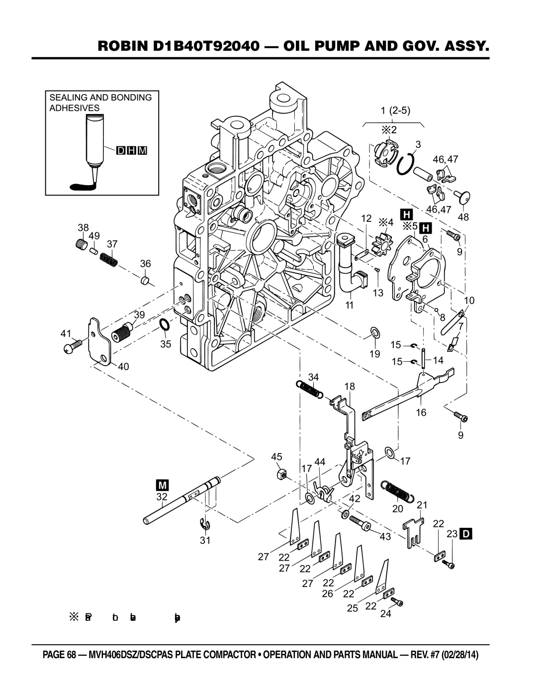 Multiquip MVH406DSZ, MVH406DSCPAS manual Robin D1B40T92040 Oil pump and gov. Assy 