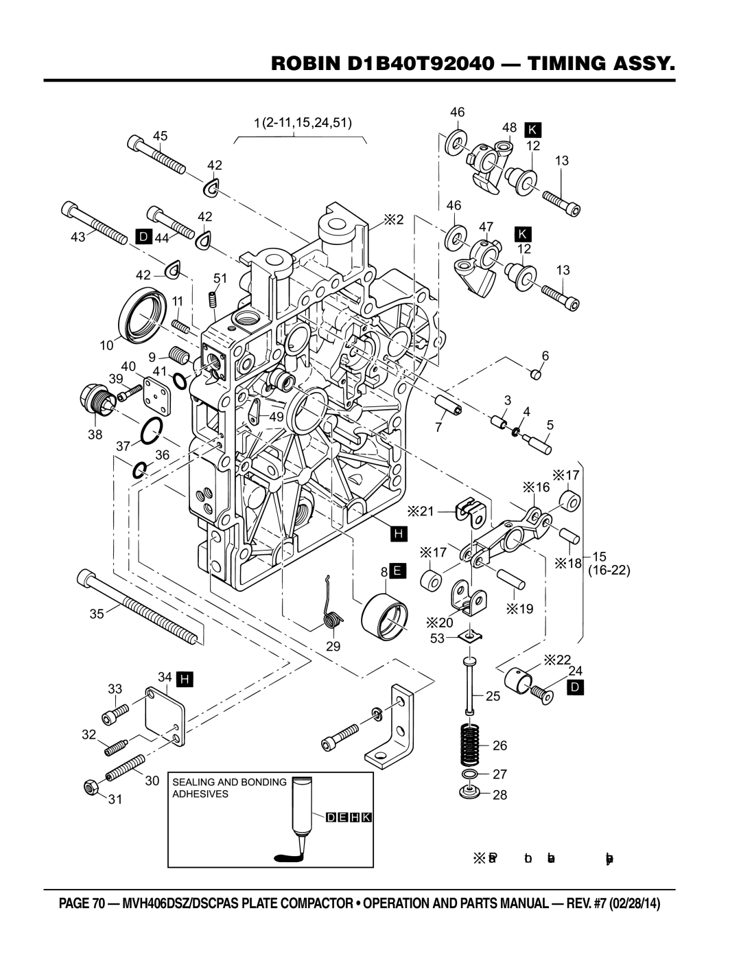 Multiquip MVH406DSZ, MVH406DSCPAS manual Robin D1B40T92040 timing Assy 