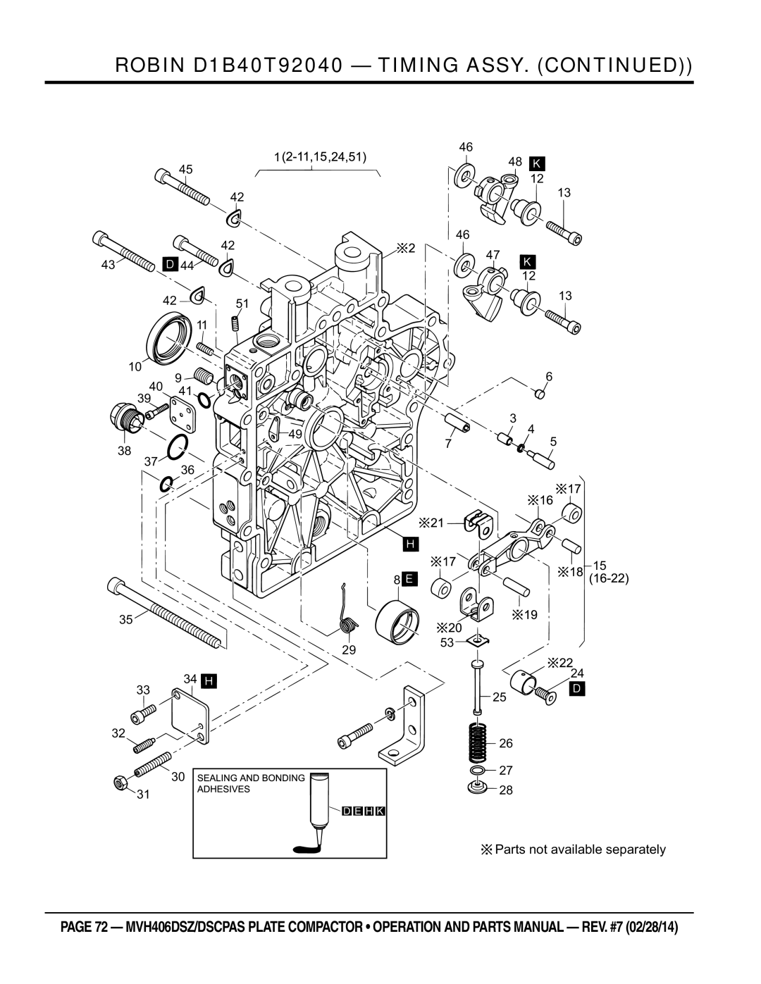 Multiquip MVH406DSZ, MVH406DSCPAS manual Parts not available separately 