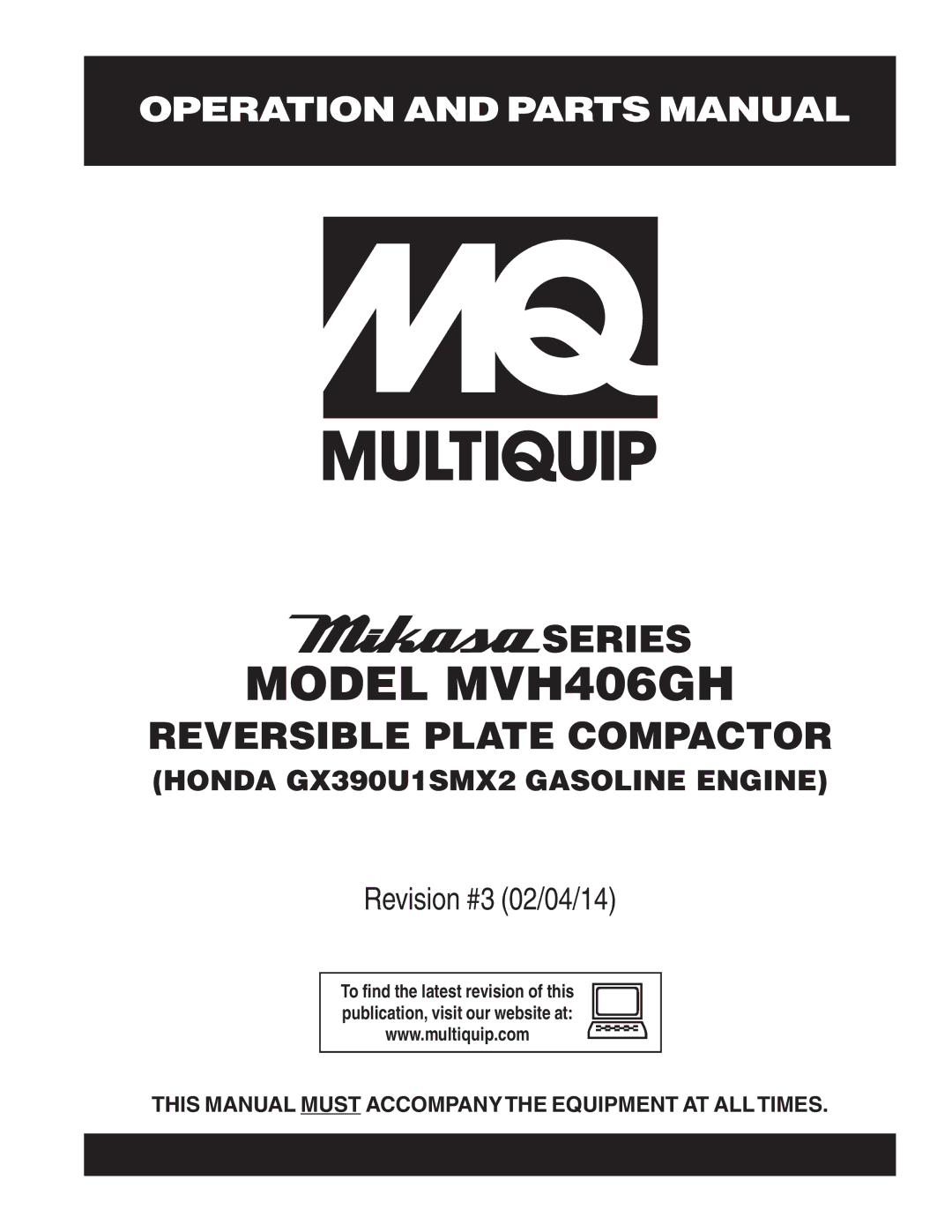 Multiquip manual Model MVH406GH 