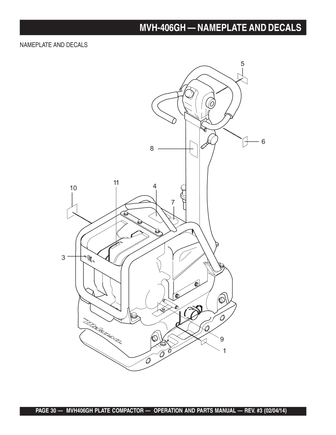 Multiquip MVH406GH manual MVH-406GH Nameplate and Decals 