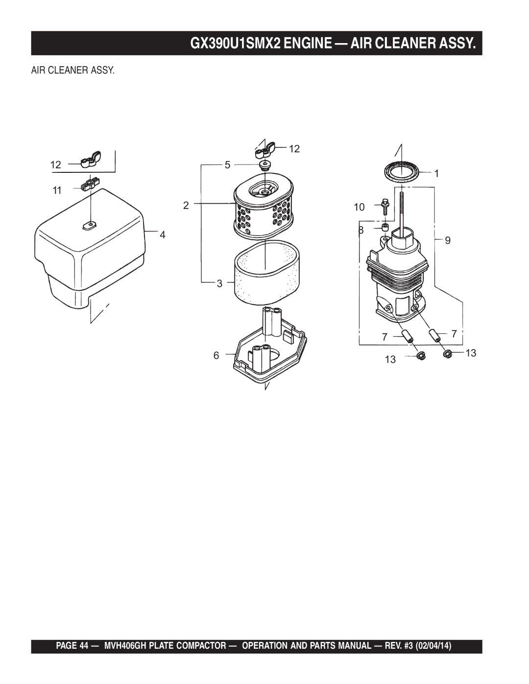 Multiquip MVH406GH manual AIR Cleaner Assy 