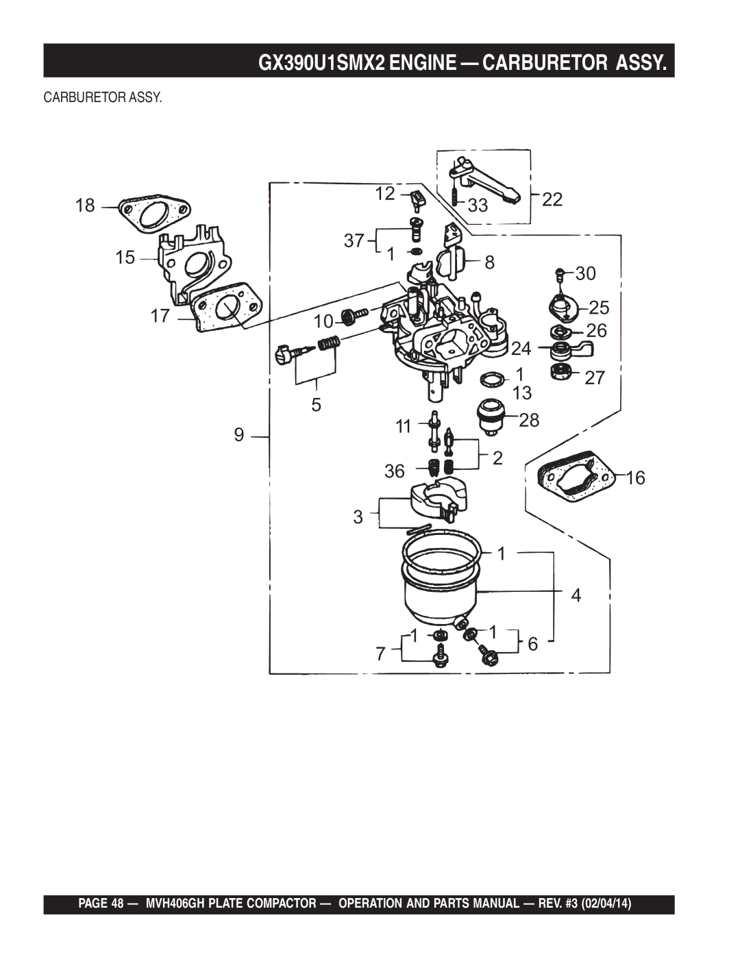 Multiquip MVH406GH manual GX390U1SMX2 Engine Carburetor Assy 