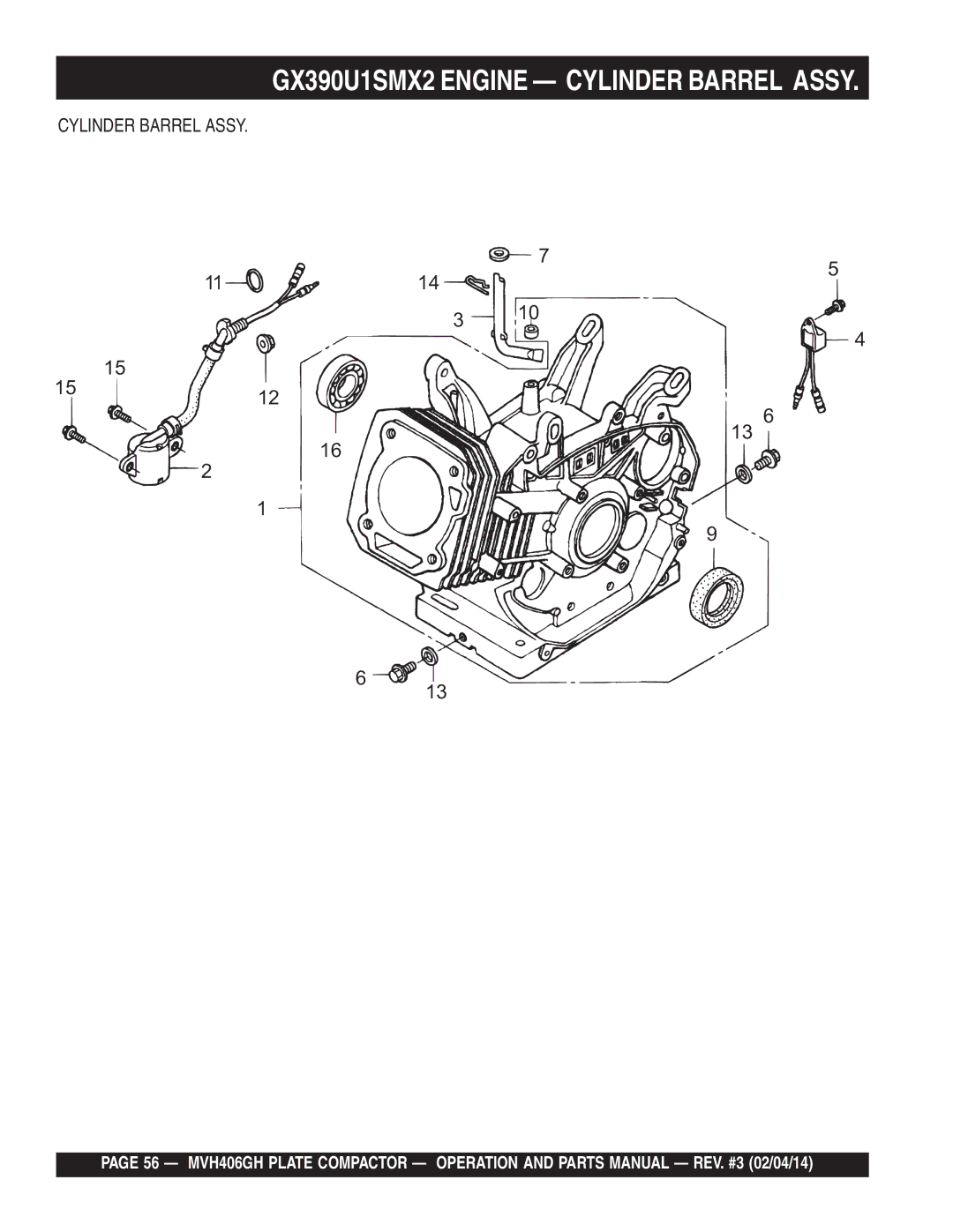 Multiquip MVH406GH manual GX390U1SMX2 Engine Cylinder Barrel Assy 