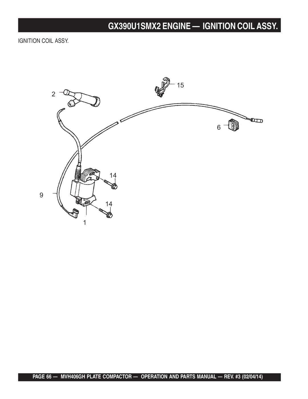 Multiquip MVH406GH manual GX390U1SMX2 Engine Ignition Coil Assy 